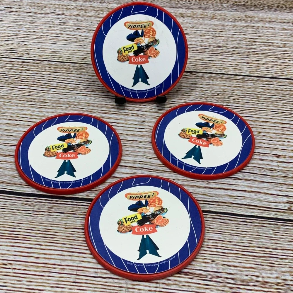Vintage Coca-Cola Coasters Set of 4 Yippee! Food & Coke‎ Brand Made in USA